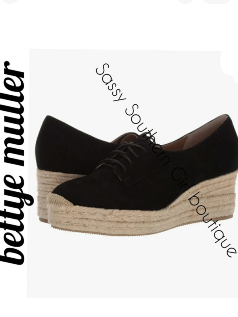 🆕⭐bettye muller black suede leather platform espadrilles